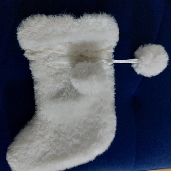 Pom Pom Faux Fur White and Hanging Stocking Ornament or Decoration Super Cute - Picture 2 of 6